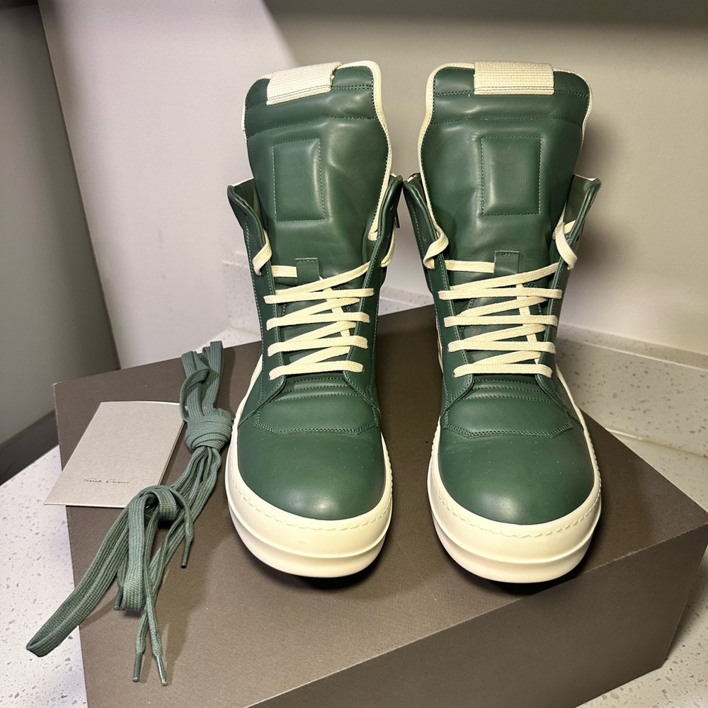 Rick Owens Geobasket Sneakers in Teal and Milk